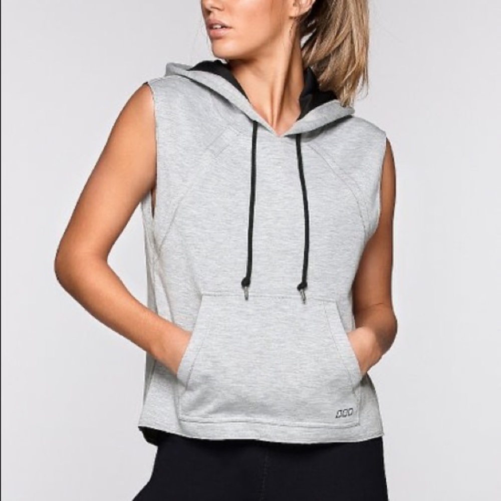 Lorna Jane Marl Sleeveless Hoodie Lt Grey LARGE